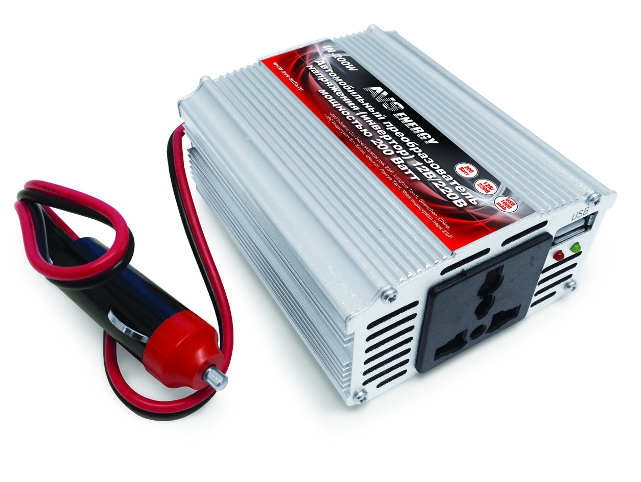 Инвертор автомобильный 12/220V AVS IN-200W