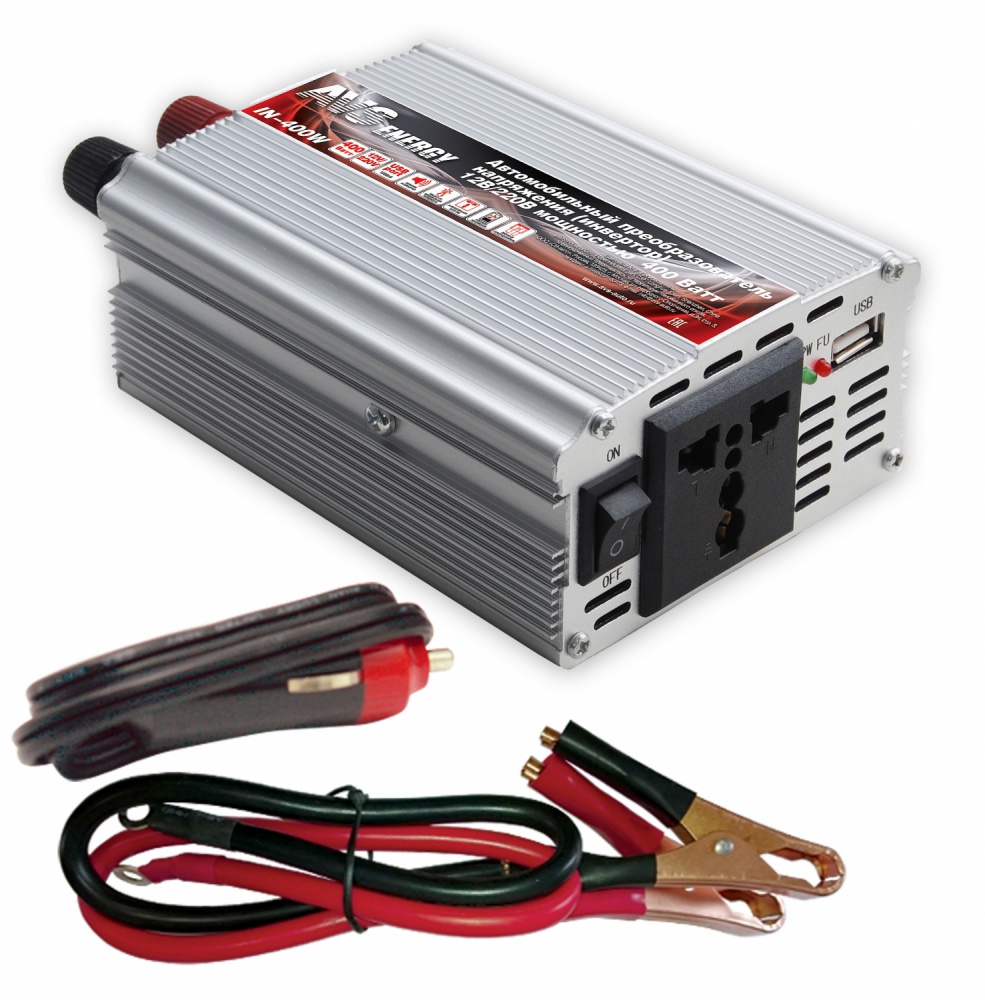 Инвертор автомобильный 12/220V AVS IN-400W (A80684S)