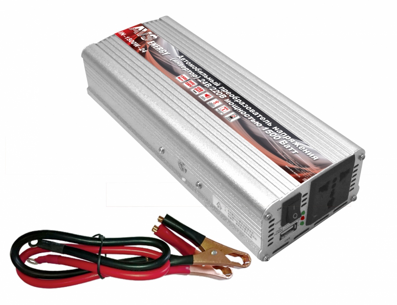 Инвертор автомобильный 24/220V AVS IN-1500W-24 (80325)